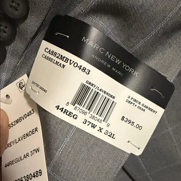 Marc New York Gray Windowpane Suit Jacket with Light Blue Lines - Picture 3 of 6